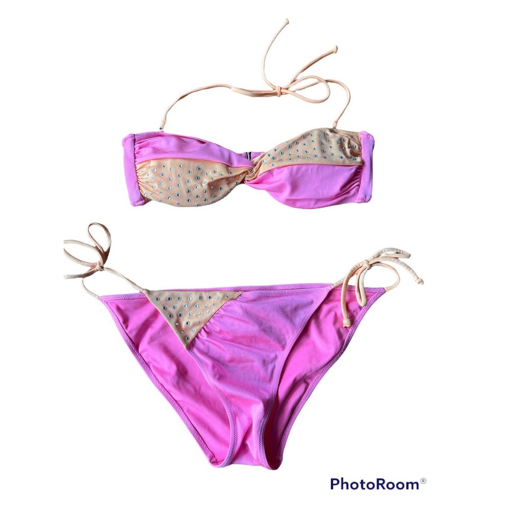 Victoria's Secret Bikini Size Medium Pink Removable Pads Halter Strapless